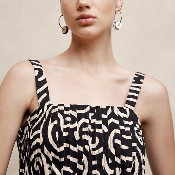 Banana Republic Drapey Linen Blend Mini Dress Swirl Abstract Multi Large #BAG3 - Picture 3 of 12